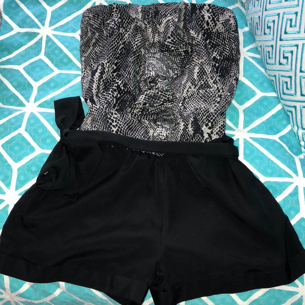 Express black snakeskin strapless romper XS
